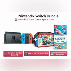 Nintendo Switch Console Bundle NEW + Mario Kart Travel Case + Sports Case